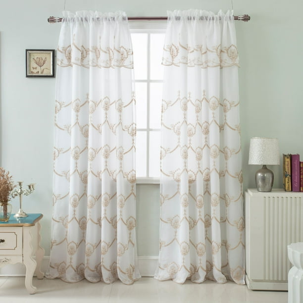 RT Designers Collection Alisa Macrame Rod Pocket Curtain Panel 54 x 84 18 Attached Valance Gold RT Designers Collection Alisa Macrame Rod Pocket Curtain Panel 54 x 84 18 Attached Valance Gold